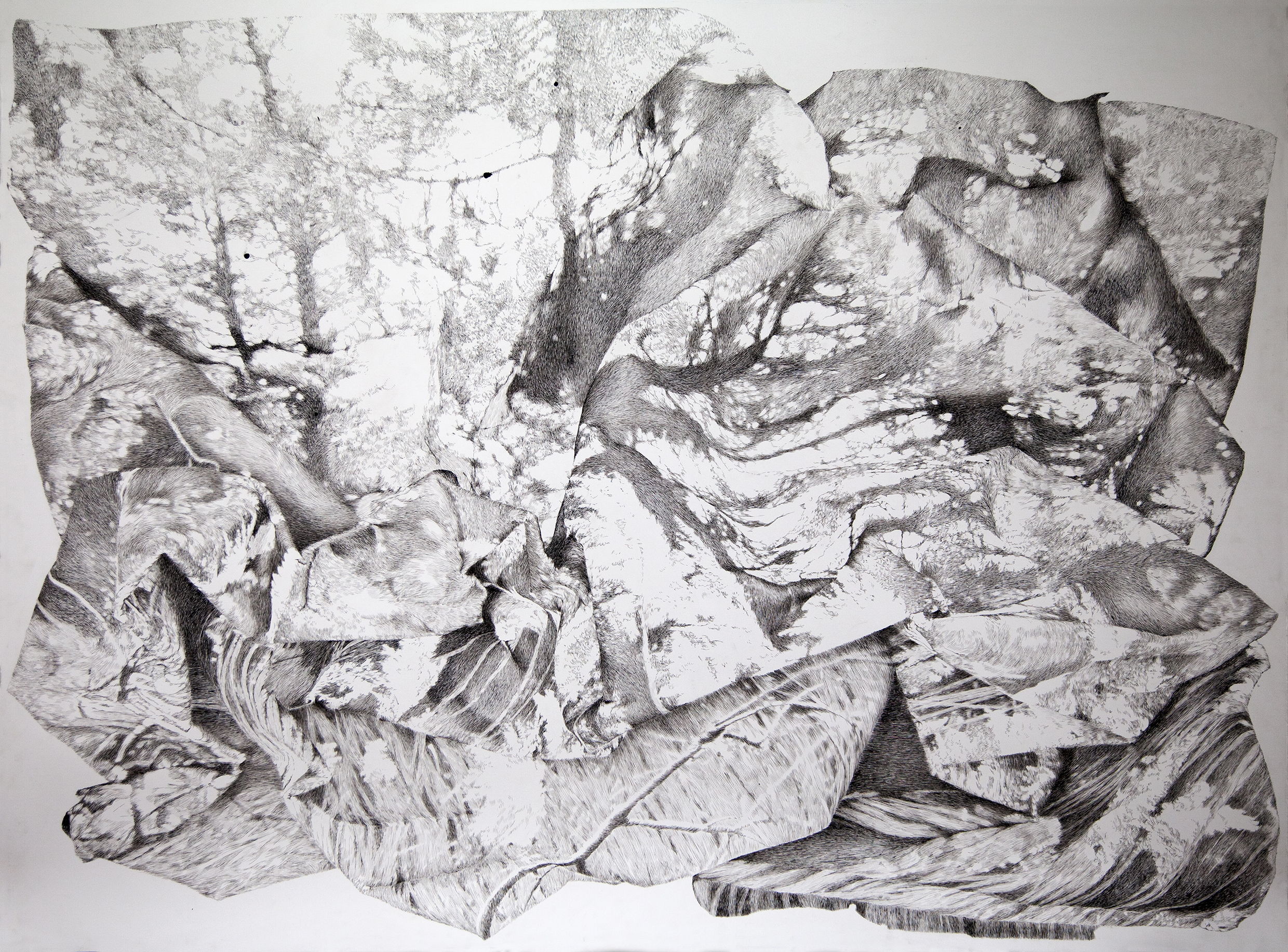 Kultur Reinickendorf - Océane Moussé, Les traces persistantes du pli 10, 2021, Tusche auf Papier, 120 x 160 cm © Océane Moussé.