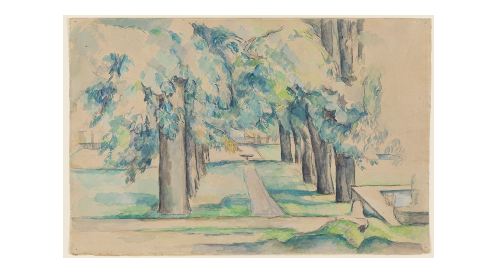 Kultur Reinickendorf - Paul Cezanne Le bassin et l’allée des marronniers au Jas de Bouffan, 1878-90, Graphische Sammlung, Städel Museum, Frankfurt am Main